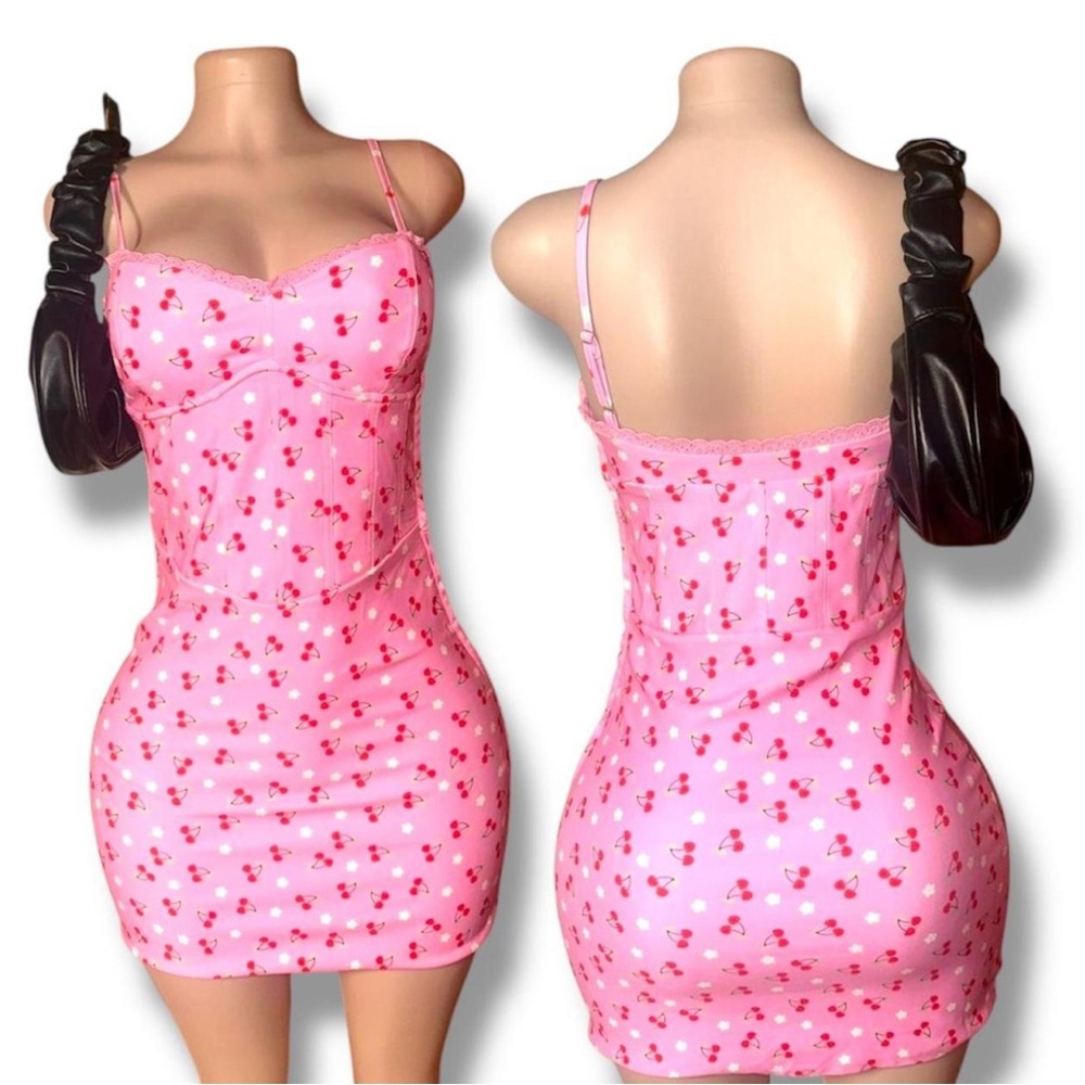 Pink Cherry Print Mini Dress